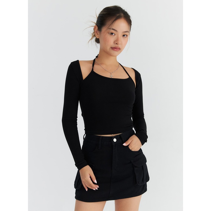 Halter-Neck Bolero Style Top CO313 Black S/M