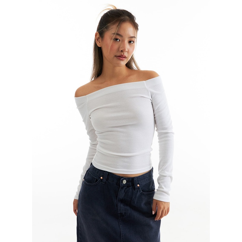 Slim-Fit Off-Shoulder T-Shirt CO313 White S/M