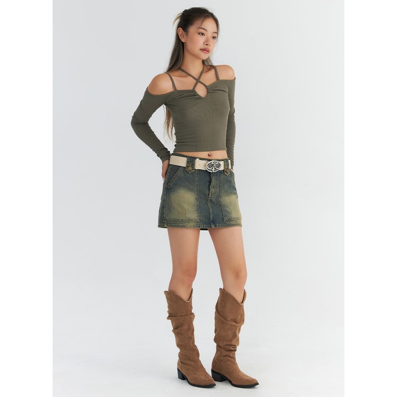 Wash Pocket Denim Mini Skirt CO311 Blue S