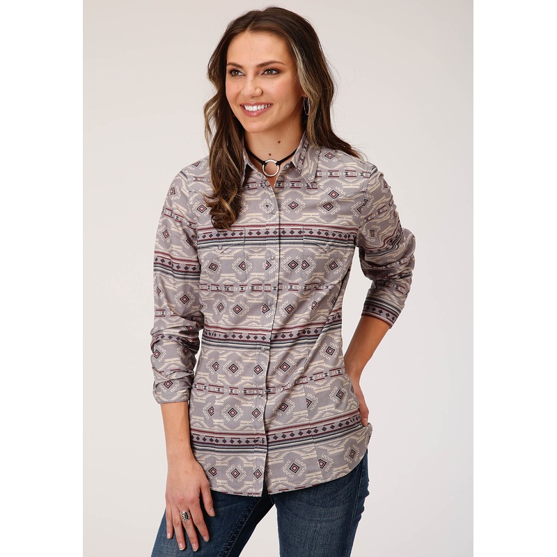Womens Long Sleeve Snap Blanket Aztec Print Western Shirt XS