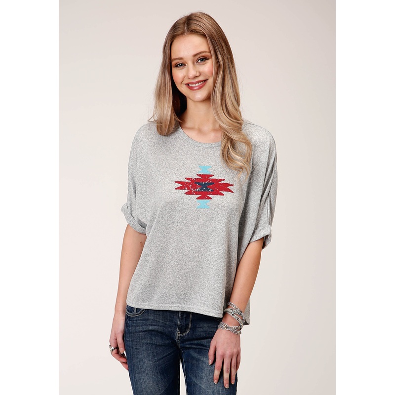 Womens Short Sleeve Knit Heather Grey Sweater Knit Top Top XS