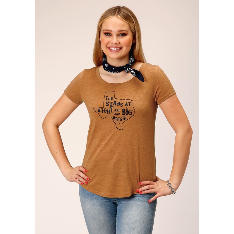 Womens Short Sleeve Knit Tabacco Brown Poly Rayon Jersey Top Top XS