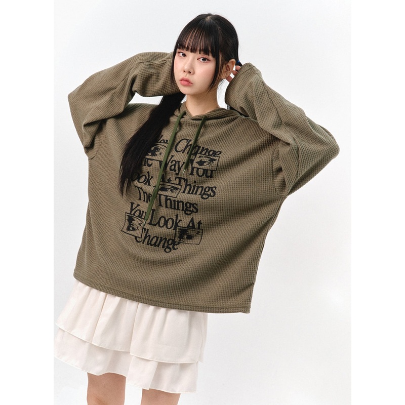 Comfy Graphic Hoodie Sweatshirt IS322 Beige M/L