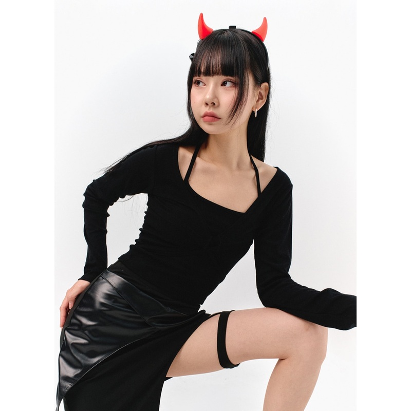 Halter Neck Top and Bolero Set IS322 Black S/M