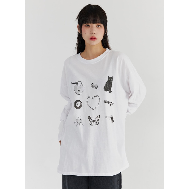 Loose Fit Cute Print Tee CS327 White S/M