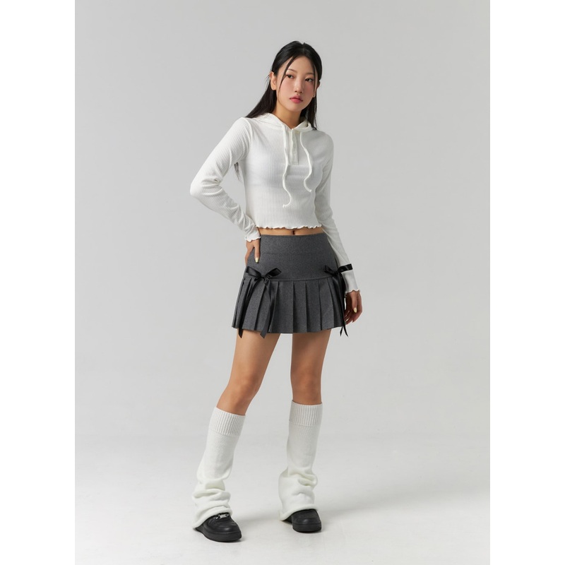Ribbon Pleated Mini Skirt CS320 Gray S/M