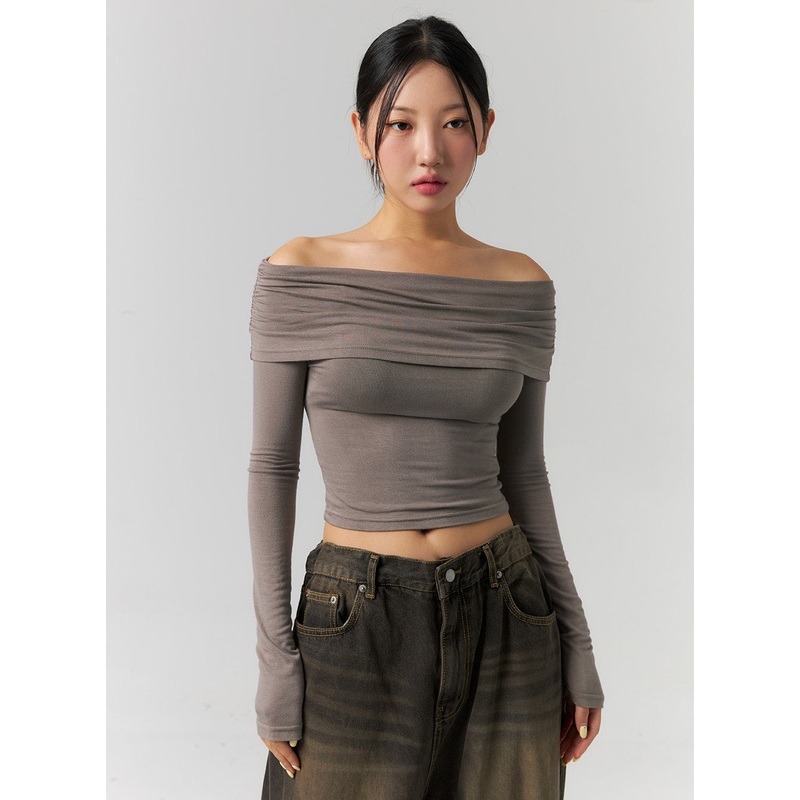 Shirred Off-Shoulder Crop Top CS320 White S/M