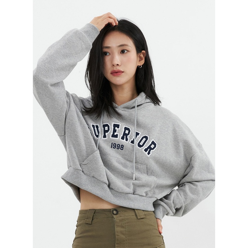 Varsity Cropped Hooded Sweatshirt OS326 Gray S/M