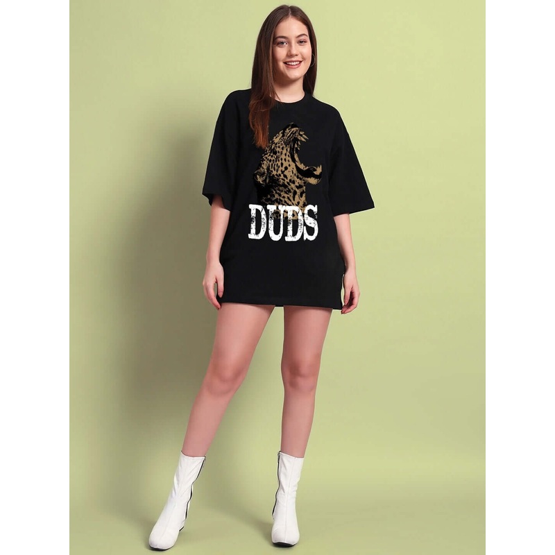 WOMENS ROARING THUNDER PRINTED OVERSIZED T-SHIRT BLACK XS