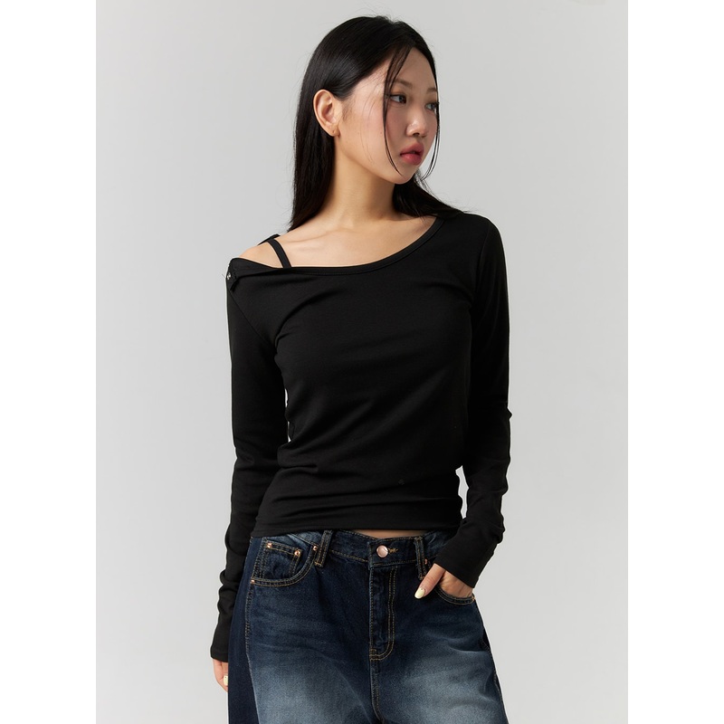 Asymmetrical Shoulder Top CS312 Black S/M