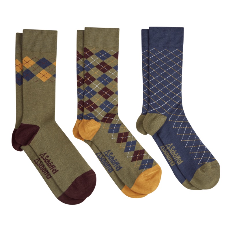 Schoffel Bamboo Socks Box Of 3 Mustard Argyle 7-11