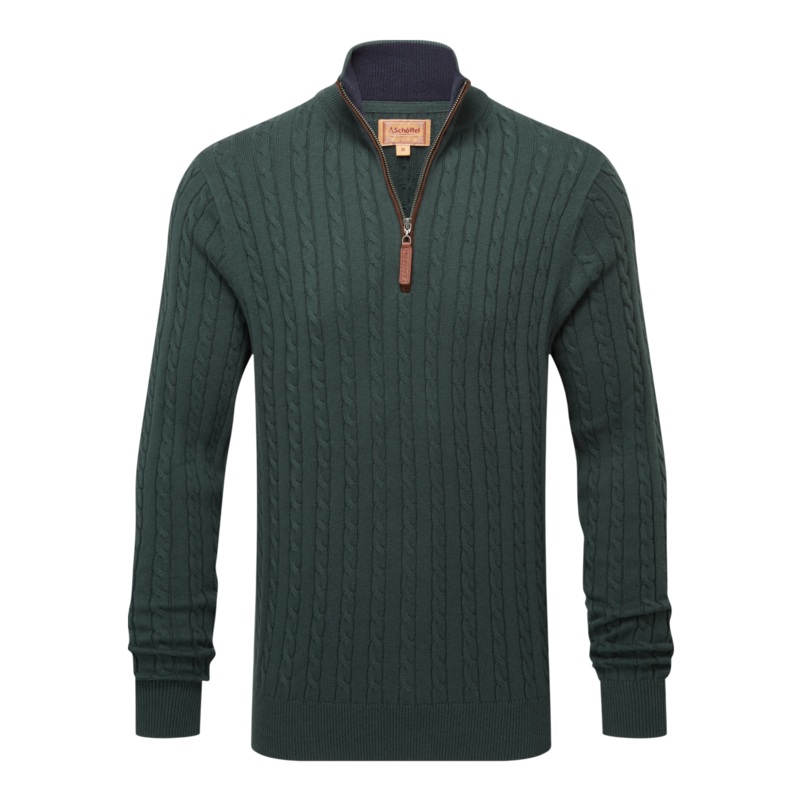 Schoffel Calton Cotton Cashmere Cable 1/4 Zip Jumper Botanical Green Small