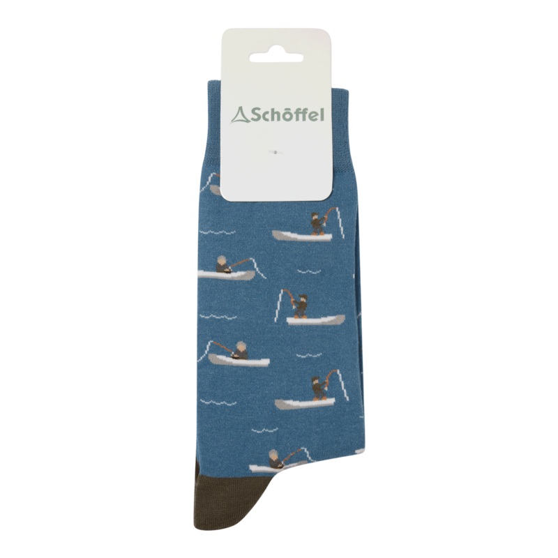 Schoffel Men’s Single Cotton Socks Blue Fishing Boat 7-11