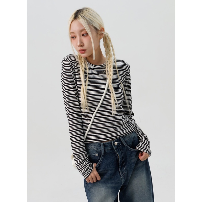 Stripe Crew Neck Long Sleeve Top IS311 Stripe S/M