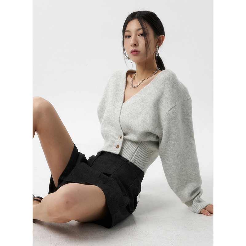 V-Neck Wrap Cardigan IS315 Light beige S/M