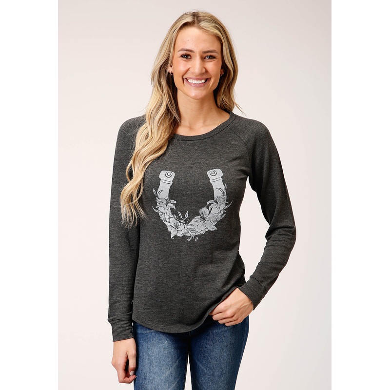 Womens Long Sleeve Knit Charcoal Heahtered Knit Top S