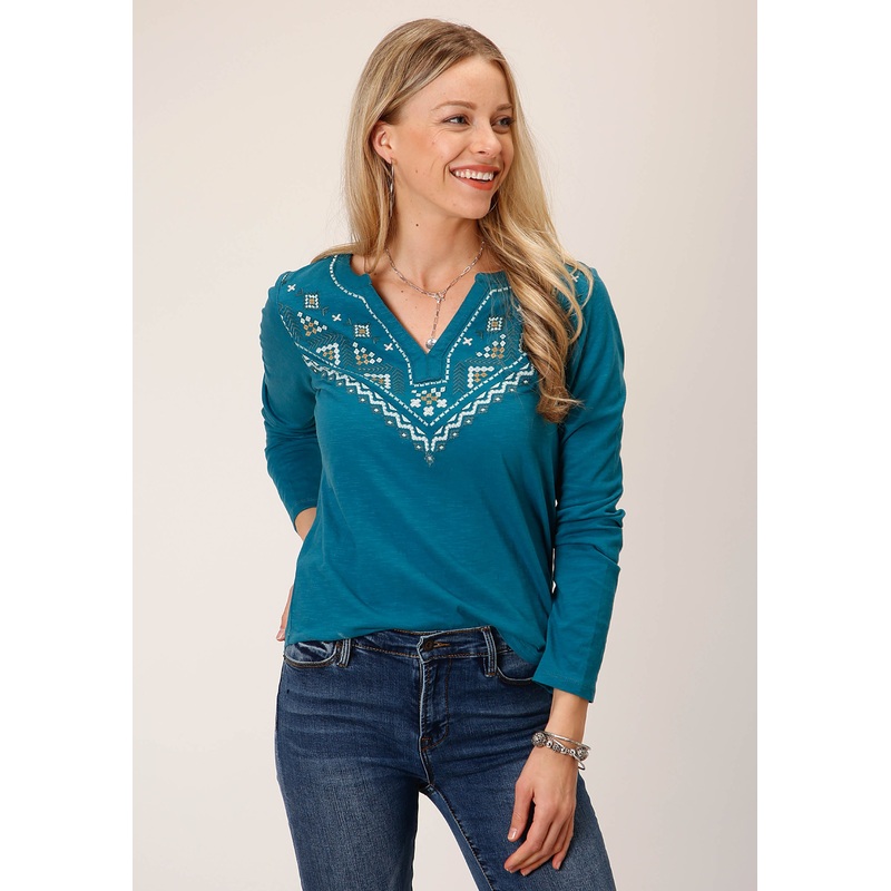 Womens Long Sleeve Knit Cotton Slub Jersey Tee Shirt Top XS