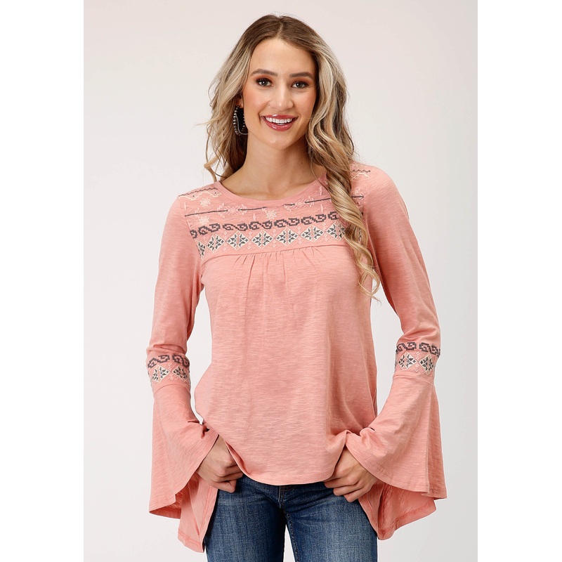 Womens Long Sleeve Knit Light Pink Slub Knit Jersey Top XS