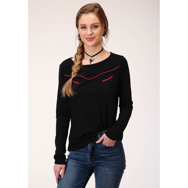 Womens Long Sleeve Knit Poly Rayon Jersey Scoop Neck  Top XS