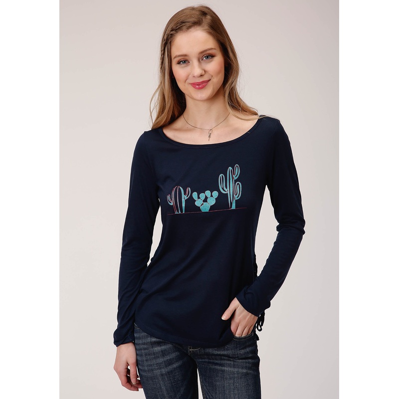 Womens Long Sleeve Knit Poly Rayon Long Sleeve  Crew Neck Tee Top XS