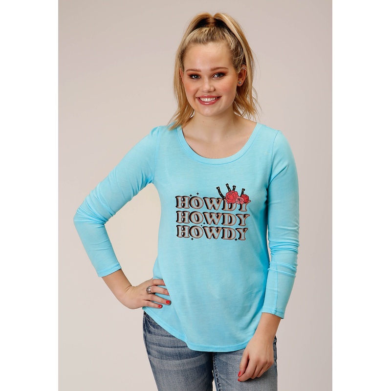 Womens Long Sleeve Knit Solid Blue Poly Rayon  Top XS