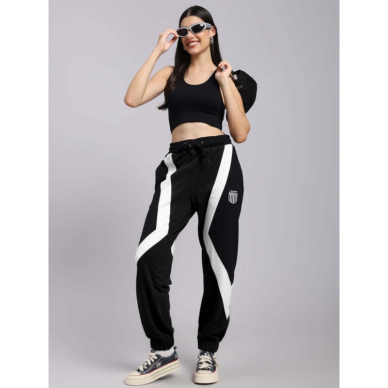 WOMENS ULTRA COLORBLOCK RELAXED-FIT JOGGERS BLACK-WHITE XS