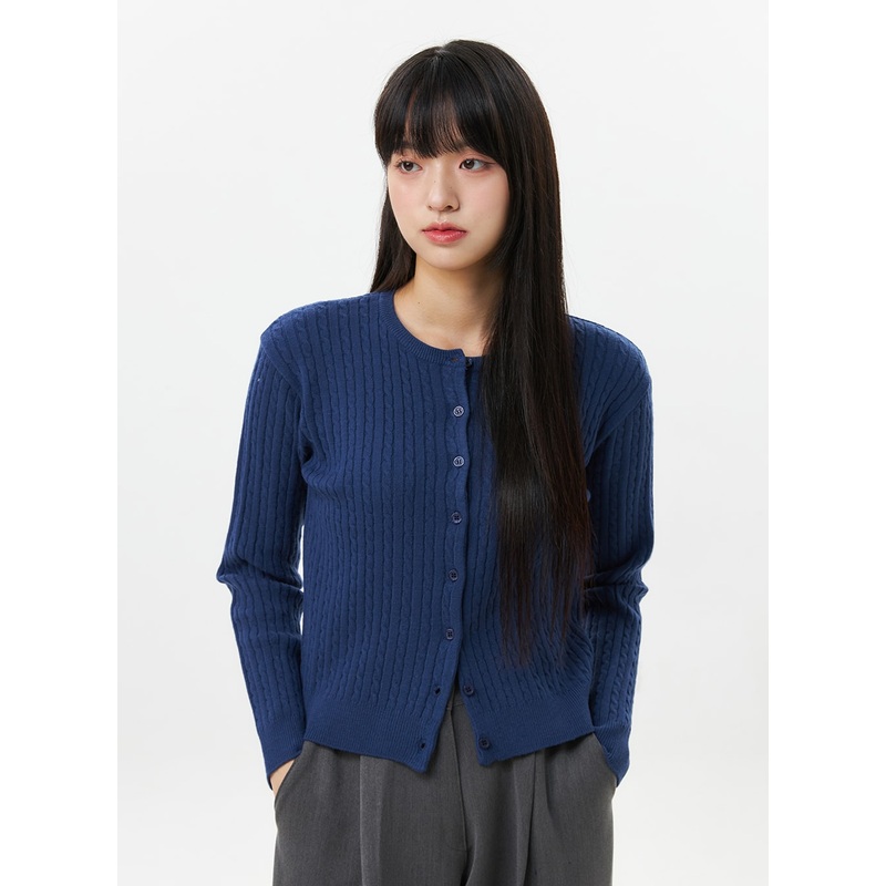 Cable Knit Round Neck Cardigan OS305 White S/M