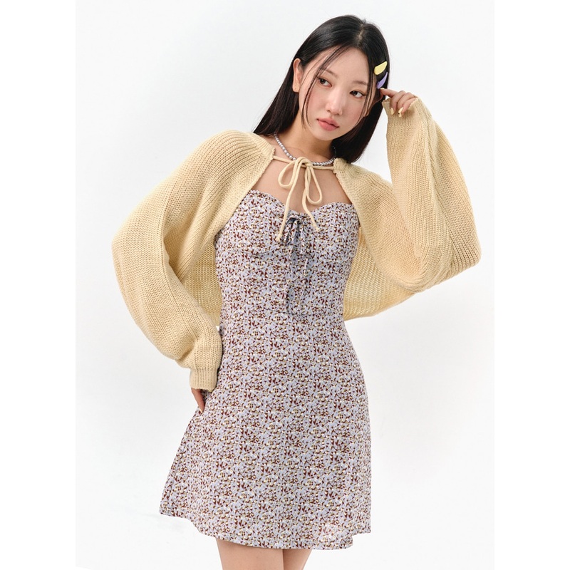 Front Tie Knit Bolero IS301 Light beige S/M