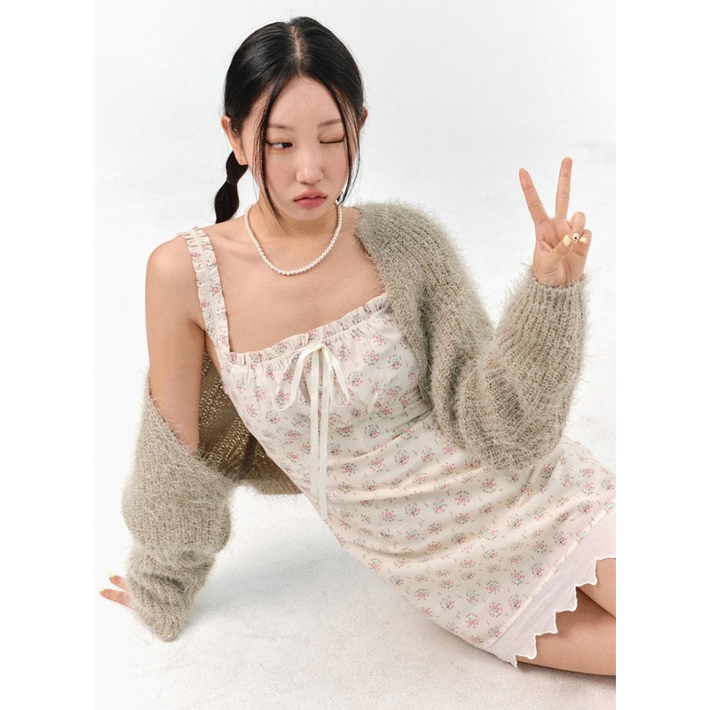 Fuzzy Crop Bolero IS304 Light beige S/M