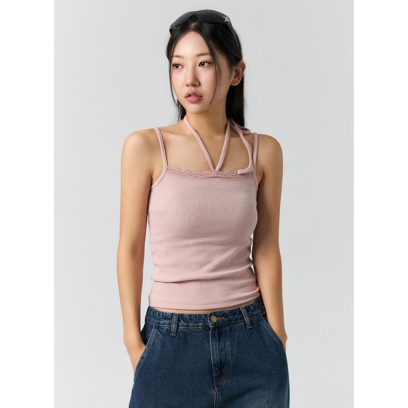 Halter Neck Lace Cami CS302 White S/M