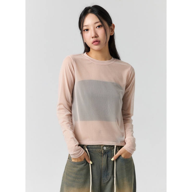 Sheer Long Sleeve Top CS302 White S/M