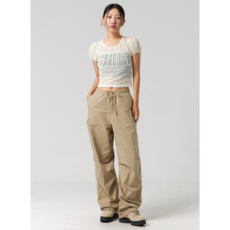 String Detail Wide Pants CG319 Beige S/M