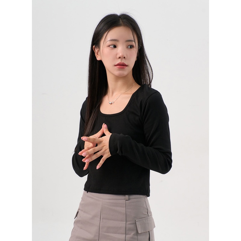 U-Neck Long Sleeve Top OS302 White S/M