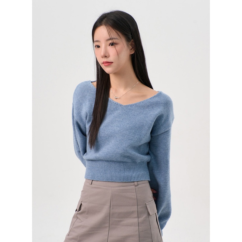 V-Neck Puff Sleeve Sweater OS302 Light beige S/M