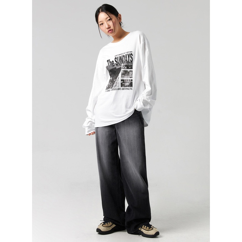 Washed Wide-Leg Jeans CG327 Black S