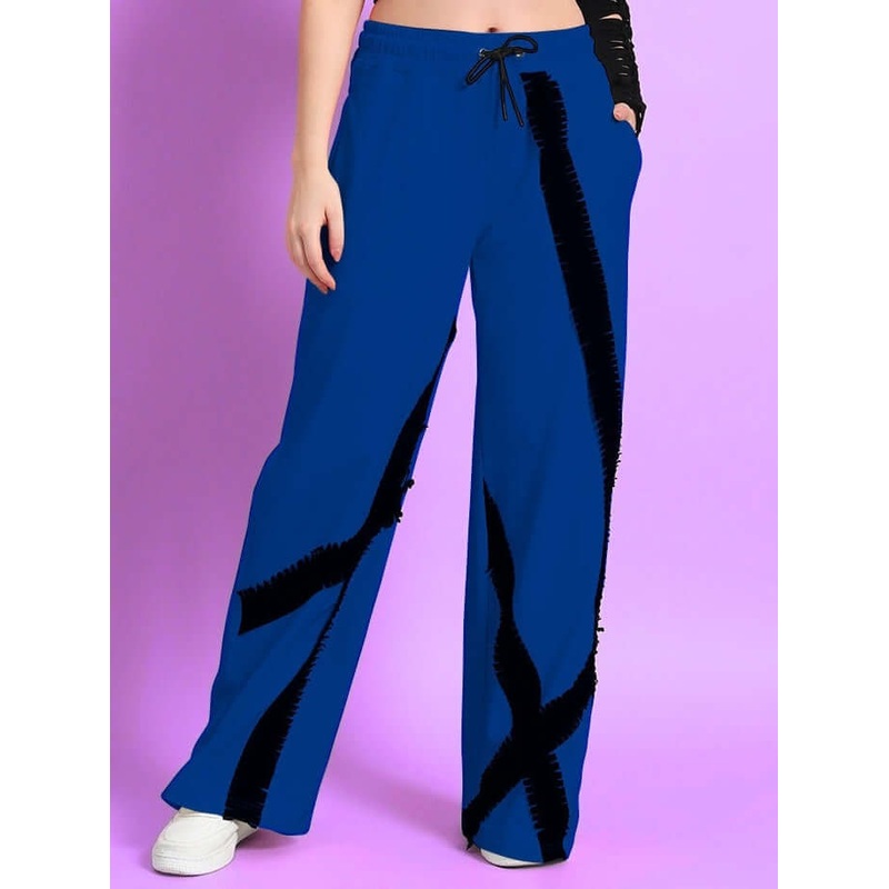 WOMENS FRAYED TEXTURED STRIPES JOGGER BLUE XS