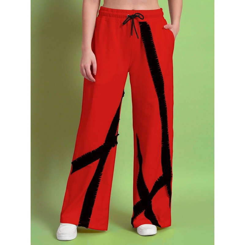 WOMENS FRAYED TEXTURED STRIPES JOGGER RED XS
