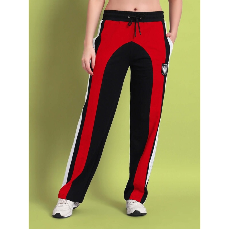 WOMENS JAMISON COLOR BLOCK RELAXED-FIT JOGGERS BLACK RED XS