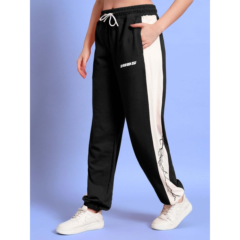 WOMENS LIGHTNING BOLT RELAXED FIT JOGGERS BLACK-WHITE XS
