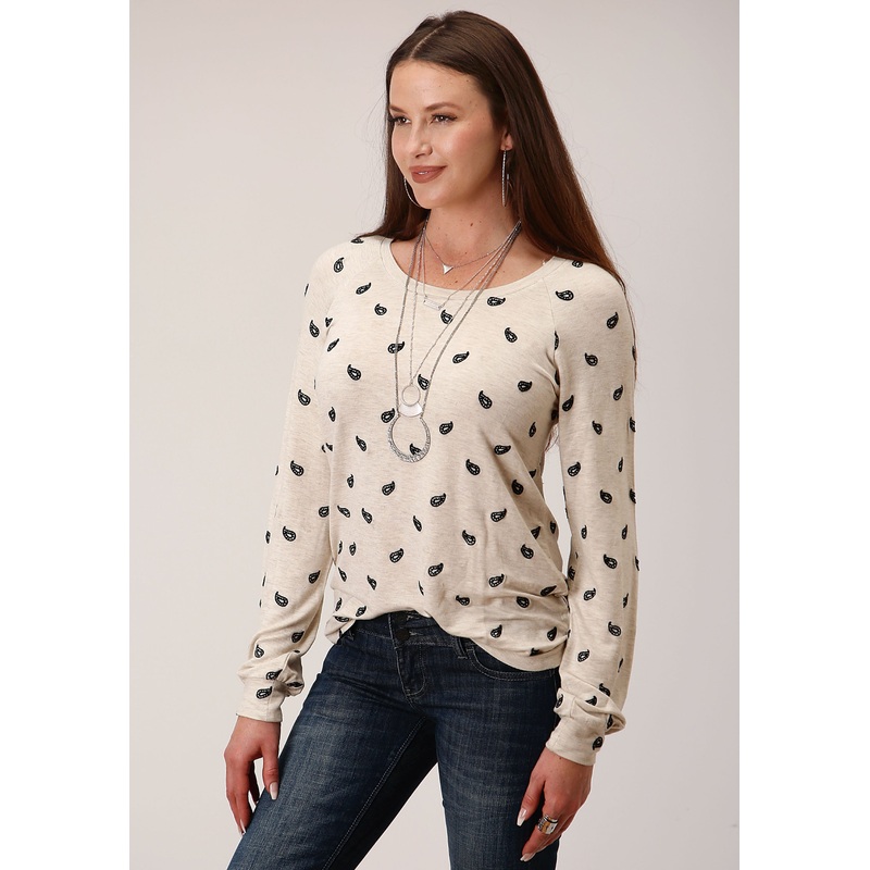 Womens Long Sleeve Knit All Over Emb Micro Frnch Terry Top XS