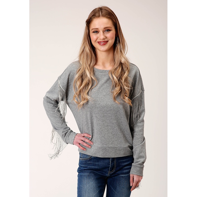 Womens Long Sleeve Knit Heather Grey  Sweatshirt XS