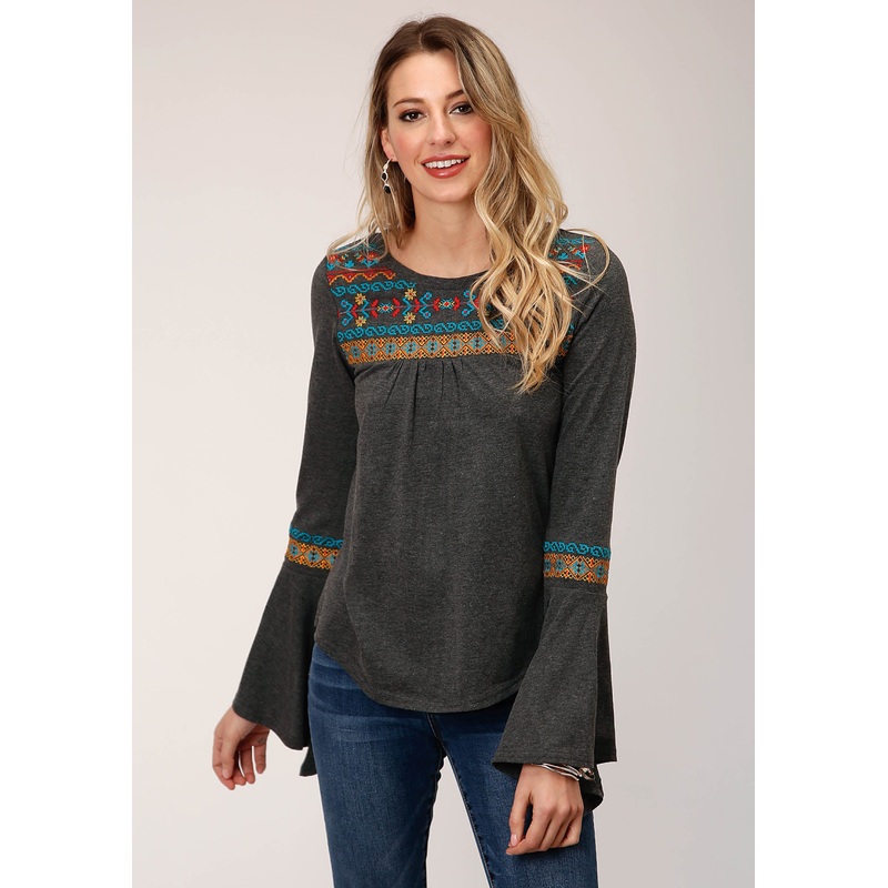 Womens Long Sleeve Knit Heather Jersey Peasant  Top XS