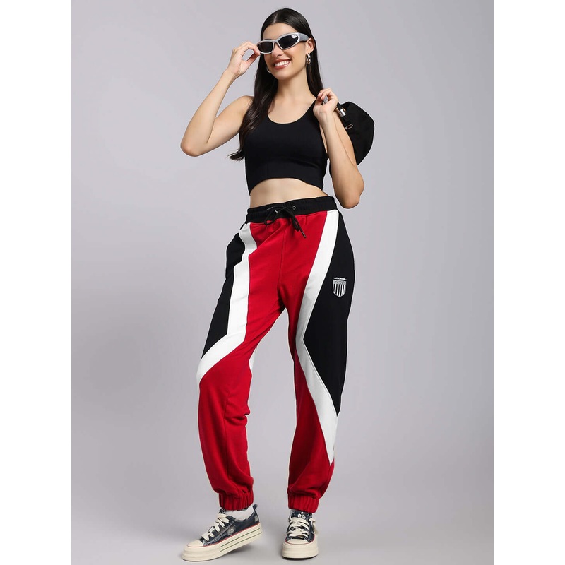 WOMENS ULTRA COLORBLOCK RELAXED-FIT JOGGERS RED-BLACK XS