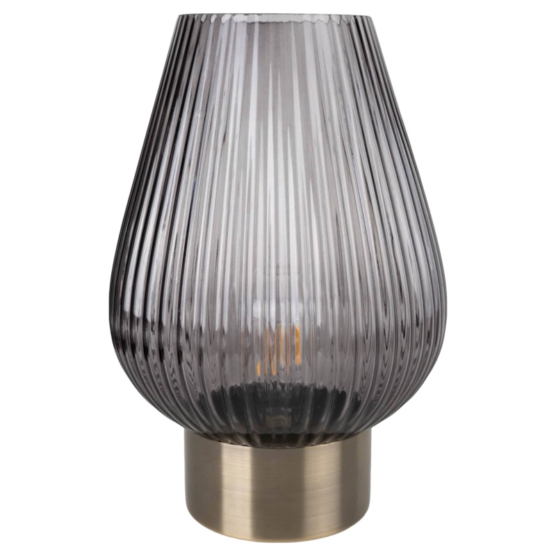 Candlelight Led Glass Footed Ridged Lamp – 33cm Blue 33cm