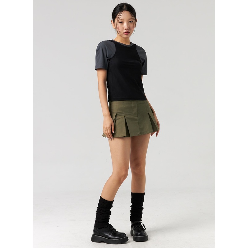 Cargo Pleated Mini Skirt CL326 Beige S