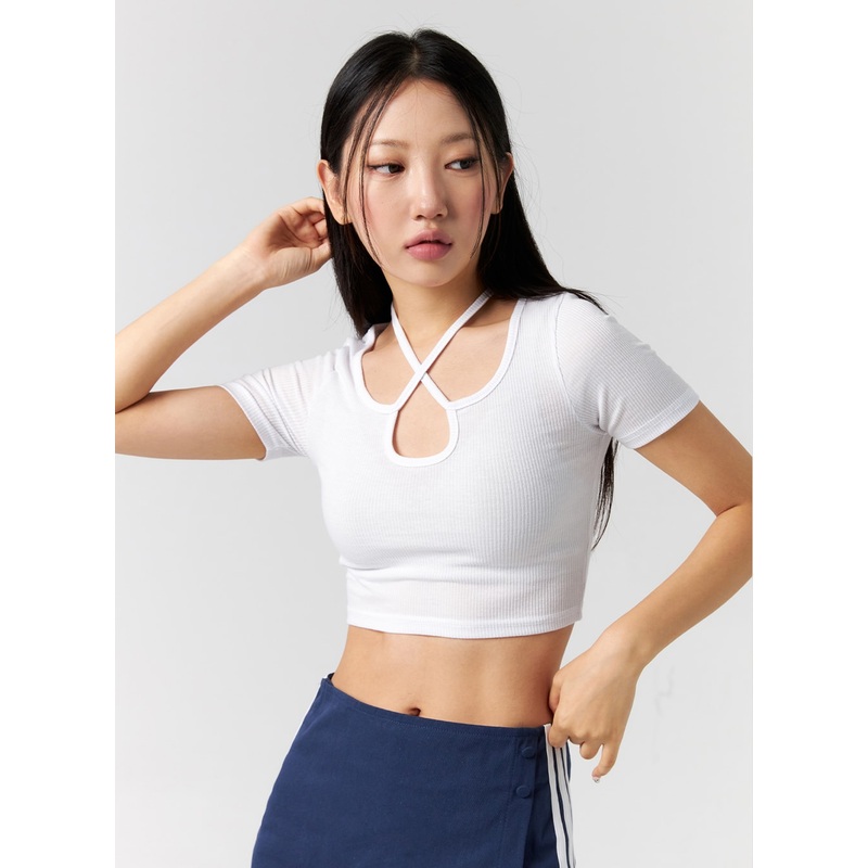 Cut Out Ribbed Tee CG302 White S