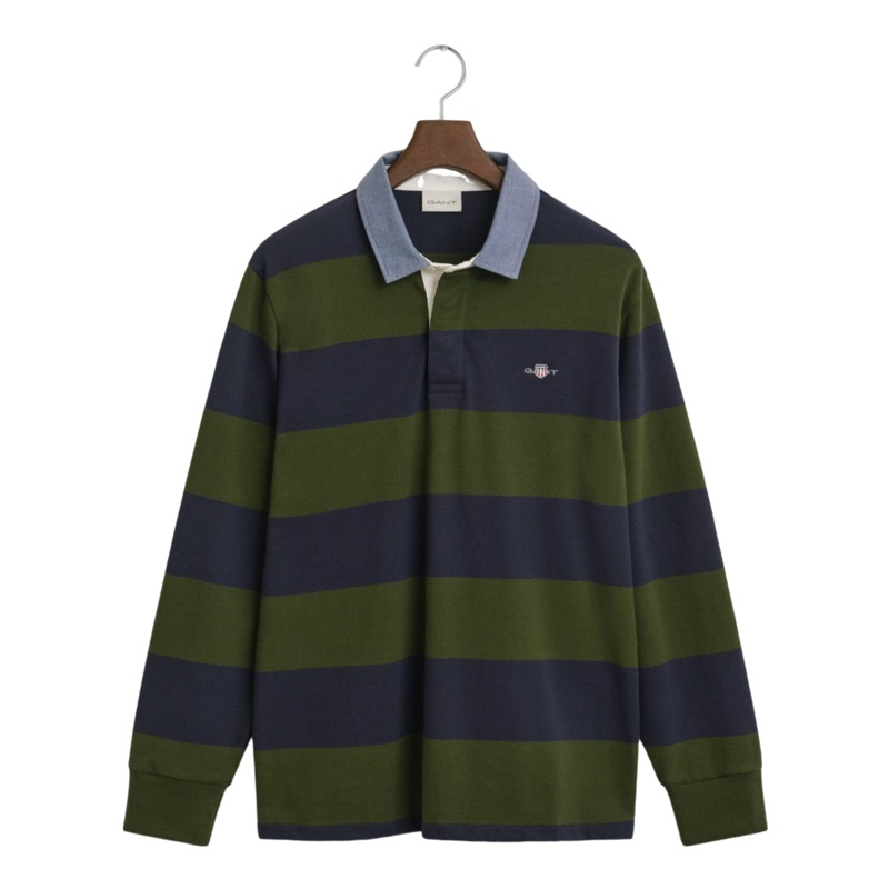 GANT Chambray Collar Striped Heavy Rugger Country Green Medium