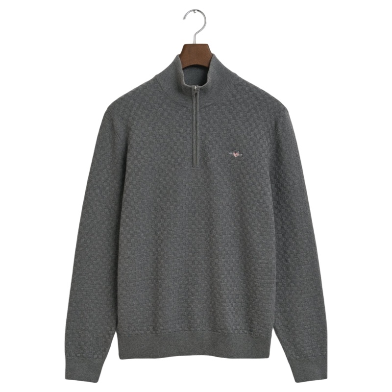 GANT Micro Texture Half Zip Dark Grey Melange Medium