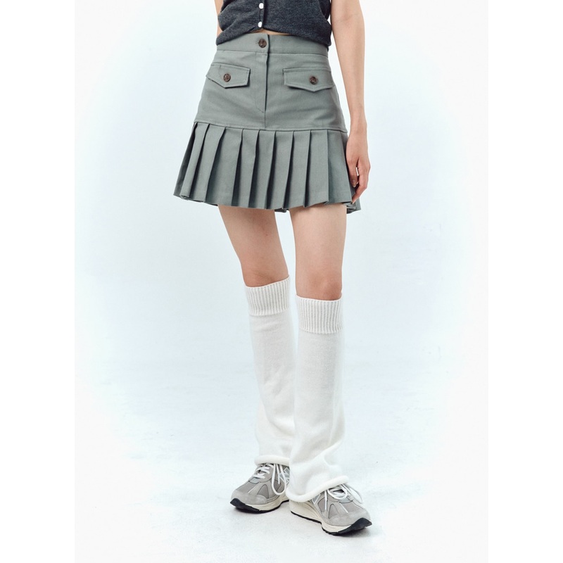Pleated Cotton Mini Skirt IG303 Beige S/M