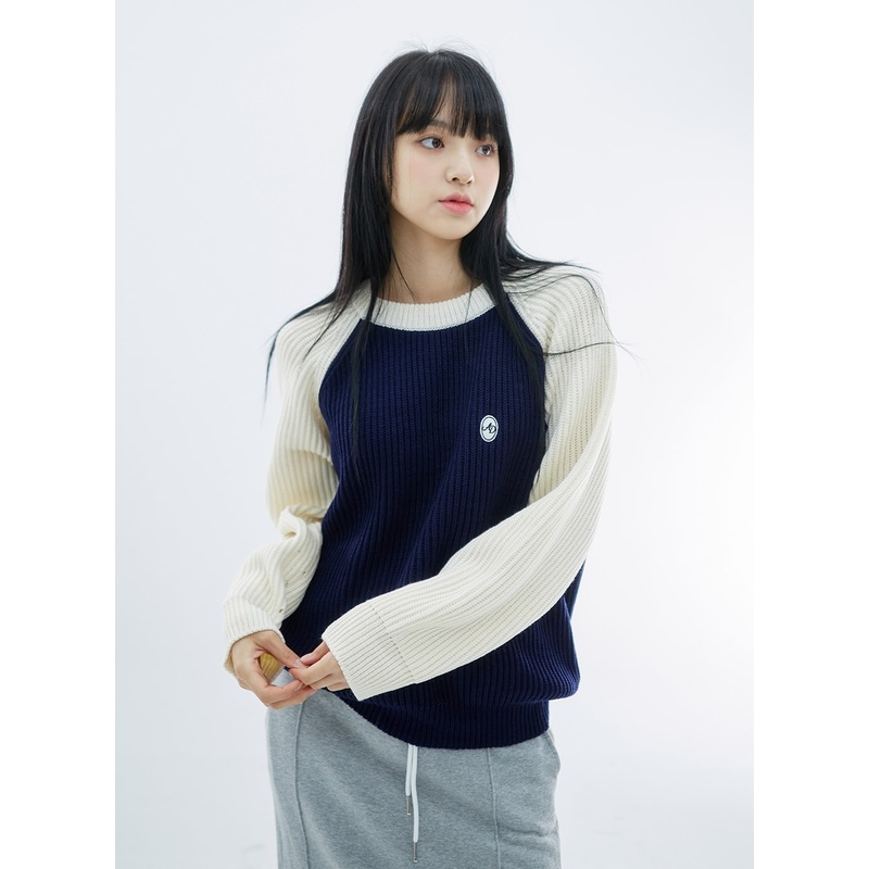 Two Color Knit Sweater OS27 Dark red S